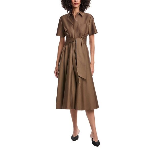 Toccin WomensMega Tie Front Midi Shirtdress, Brown